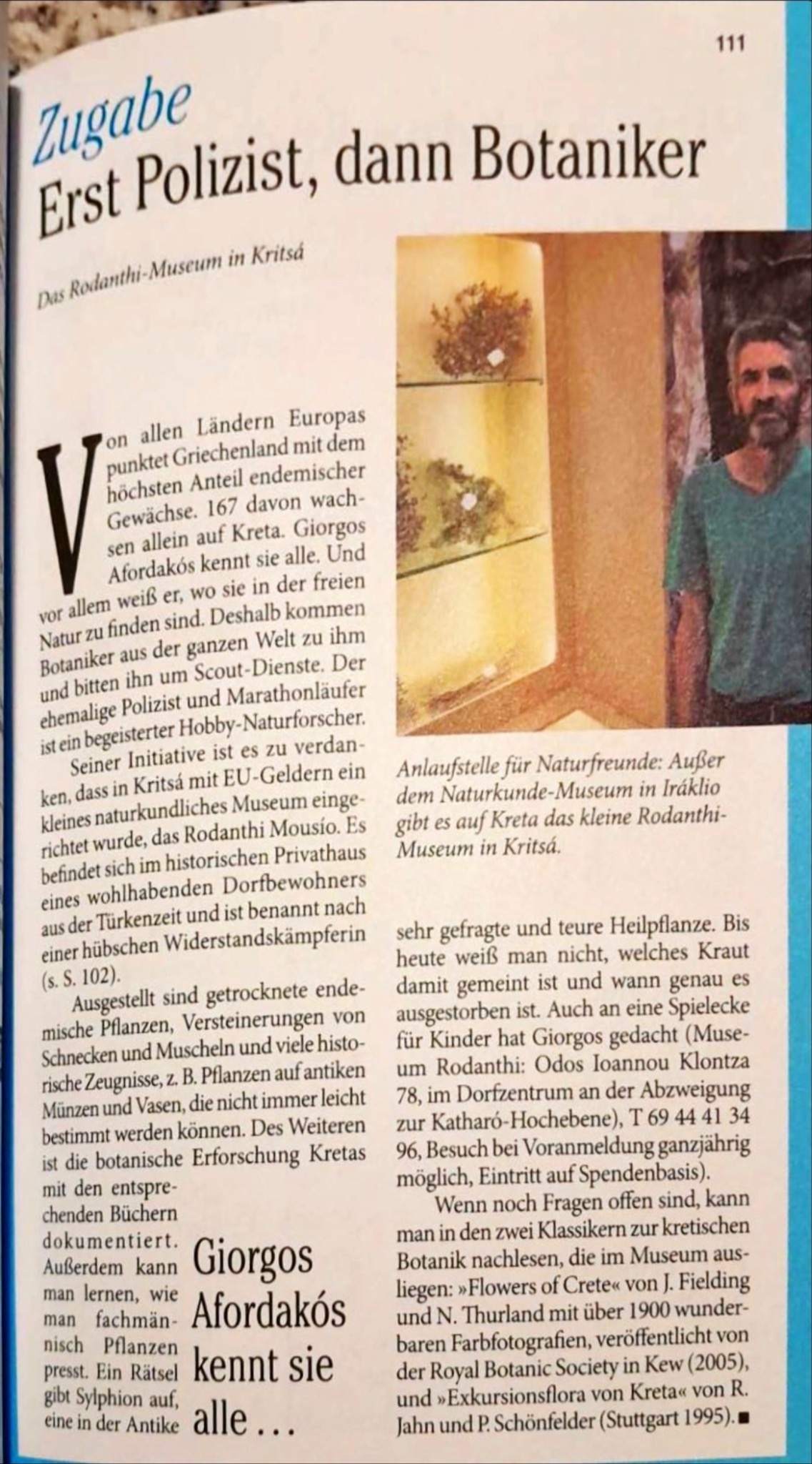 German travel guide article featuring Rodanthi Museum